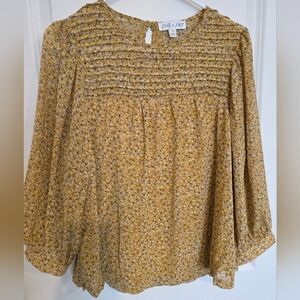 She + Sky Yellow Smocked 3/4 Sleeve Blouse
